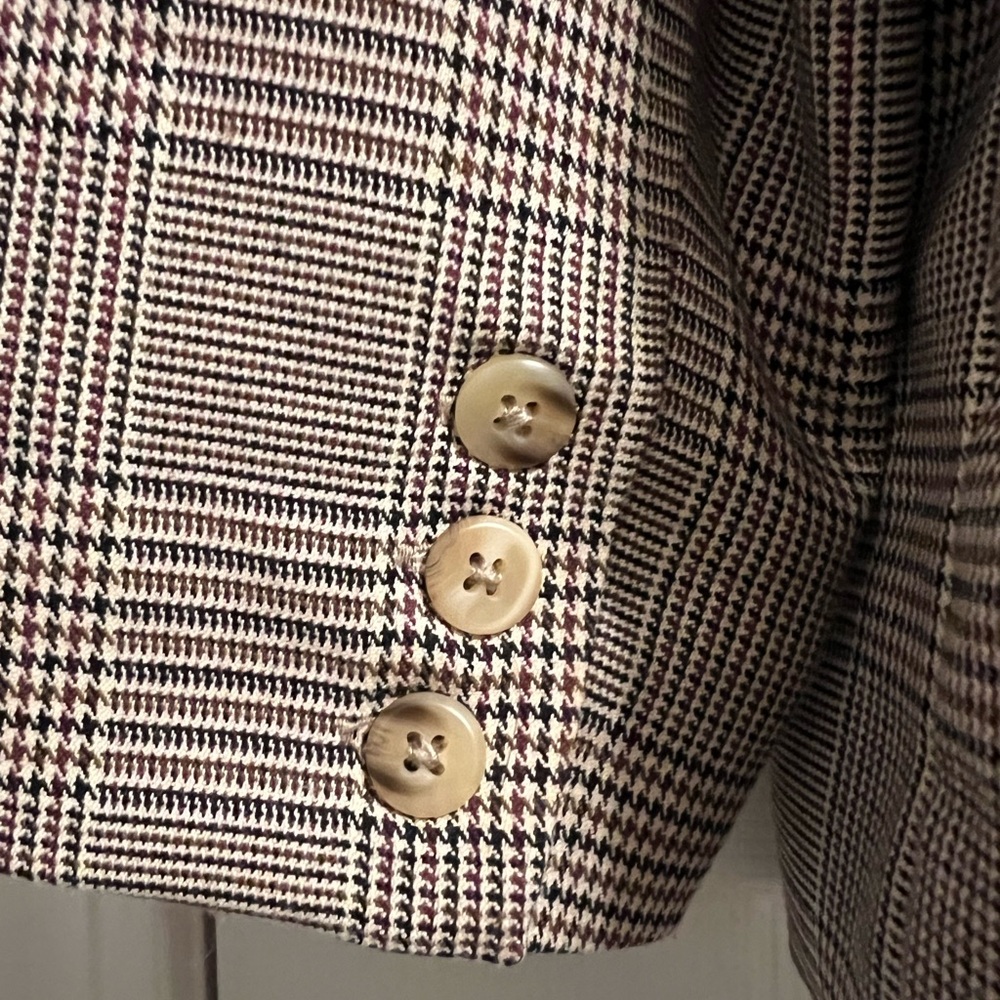 Anthropologie Double-Breasted Plaid Blazer in Taupe and Ivory - Picture 4 of 12